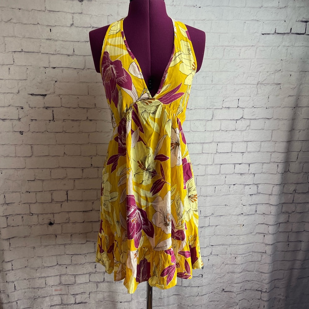 BOG collective size XS floral print yellow halter dress